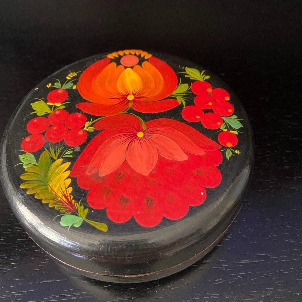 Vintage Art hand painted wooden  jewelry box Russia